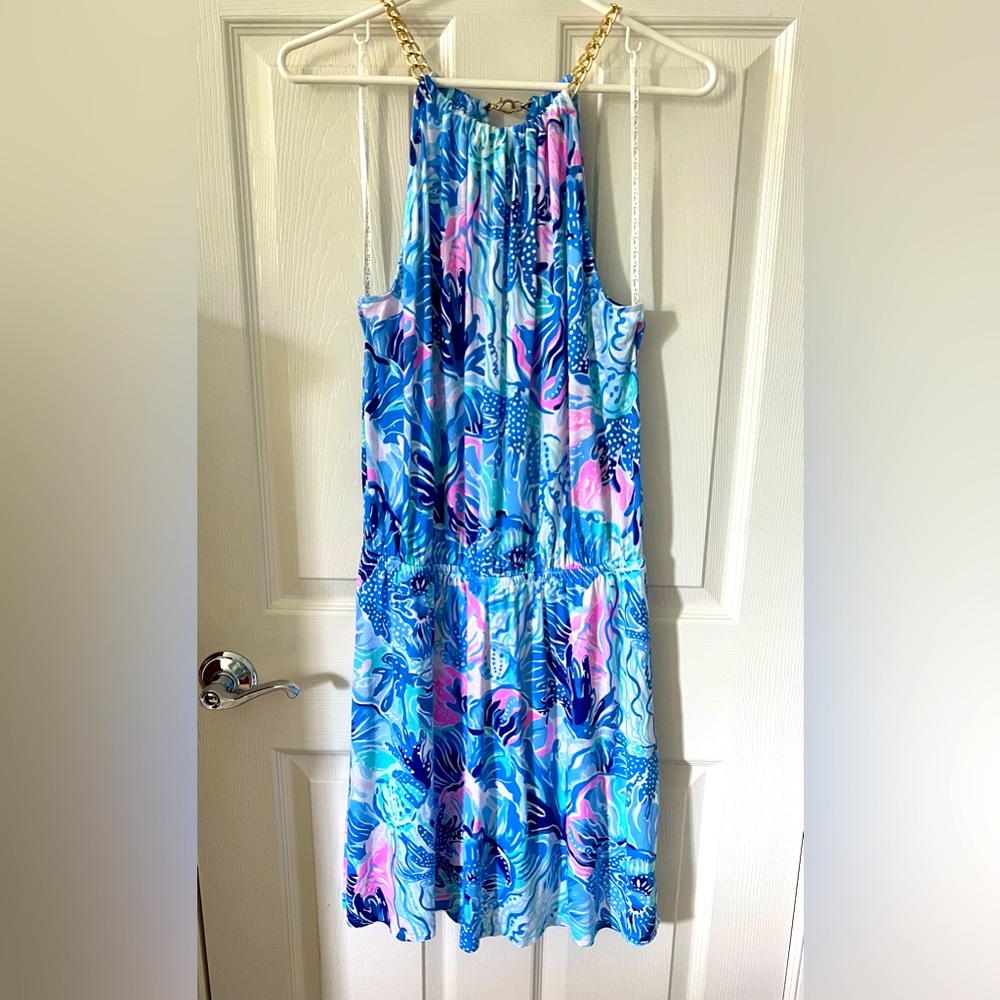 Lilly Pulitzer Bowen Skort Romper size L ‘Shade Seekers’ in Saltwater Blue